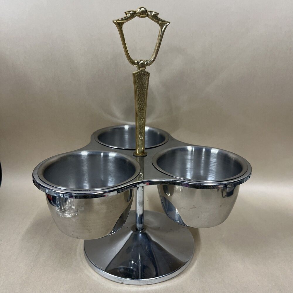 Vintage Kromex MCM 3 Section Chrome Condiment Caddy Server Lazy Susan